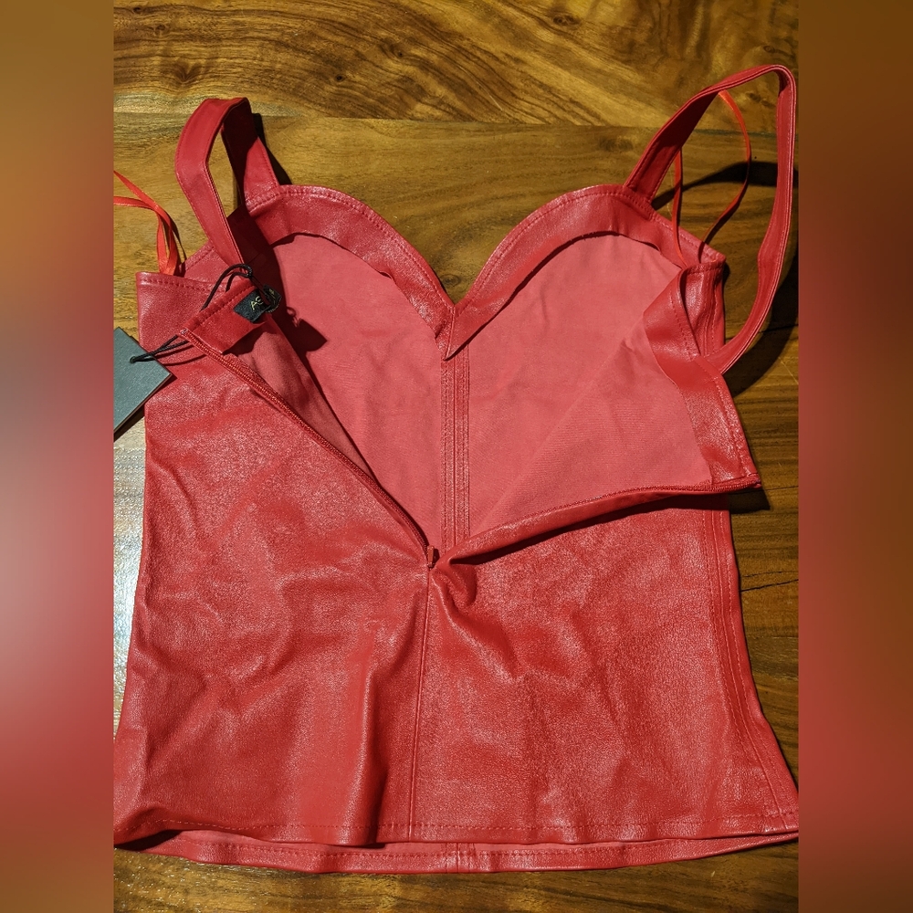 NWT RARE! AS by DF - Rouge Stretch Leather Bustier Top Corset | Coco Red | Small - Picture 3 of 16